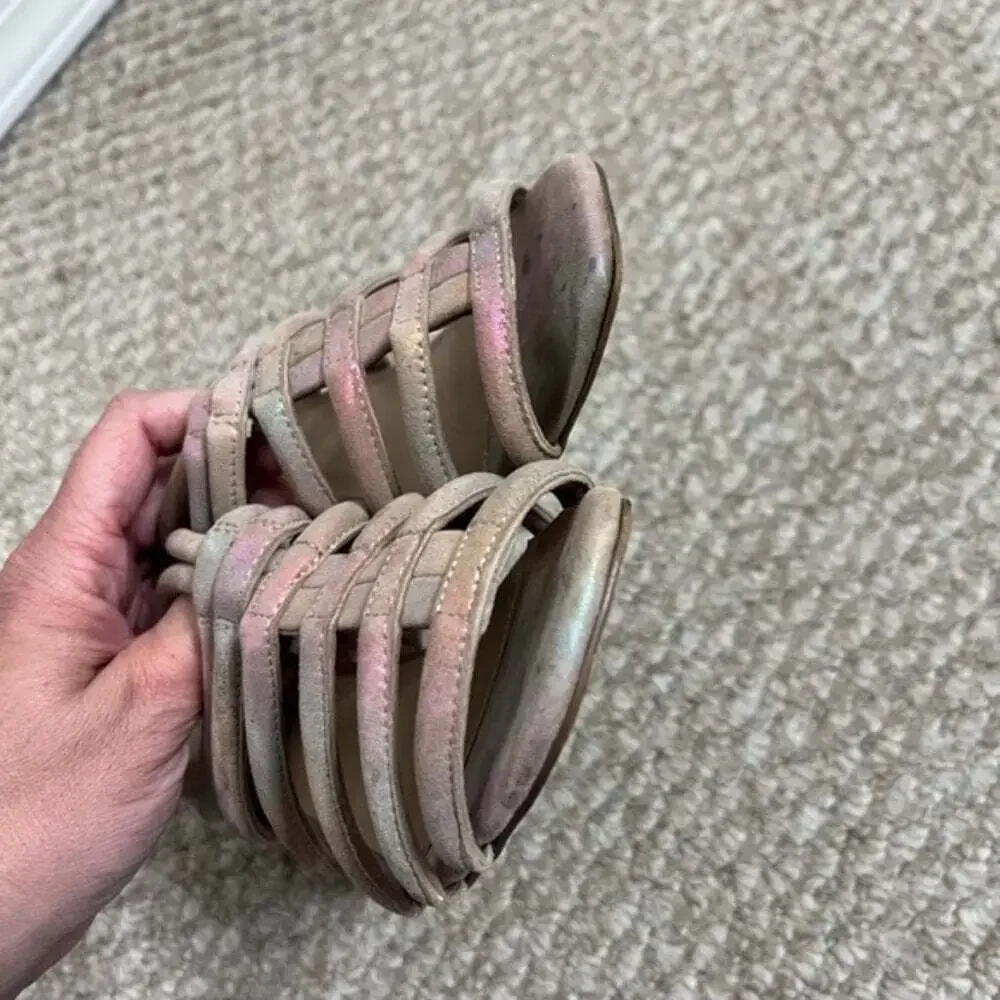 FREE PEOPLE Womens Colette Cinched Sandals Heel Iridescent Leather 38.5 New